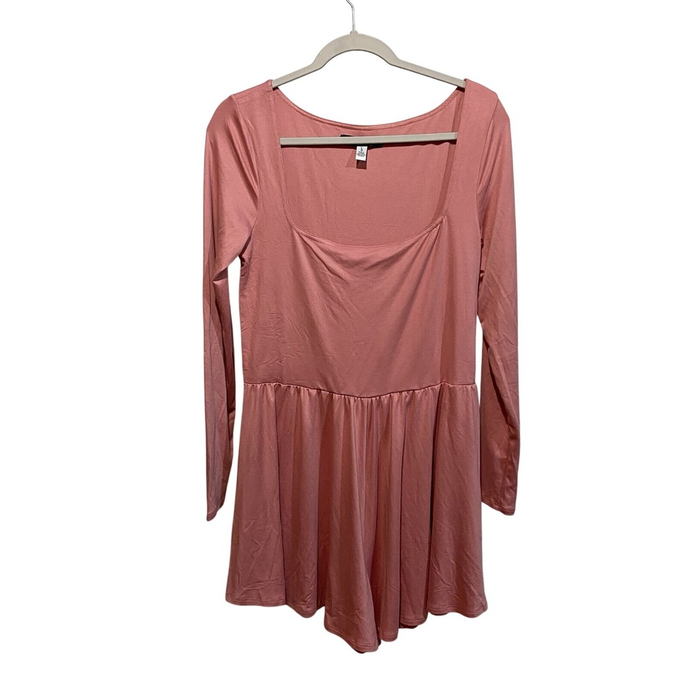 Urban Outfitters Pink Long Sleeve Square Neck Empire Waist Romper OB1880193 L